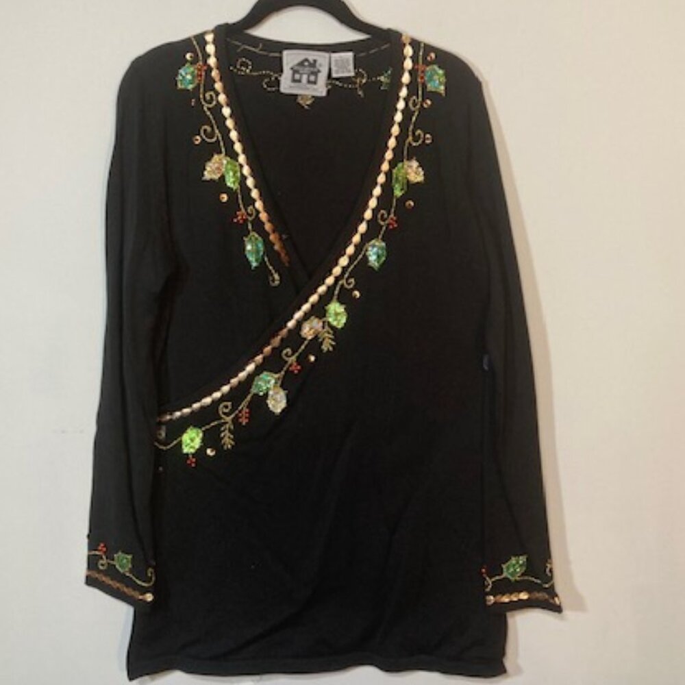 Storybook Knits “Holiday Décor Crossover Top” Christmas Sweater Size L